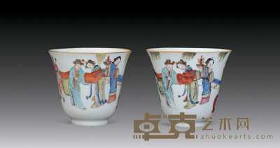 清 咸丰粉彩人物钟形杯（一对） 高7cm